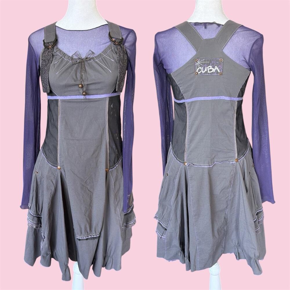 Y2K la mode est a vous gray & purple asymmetrical dress with mesh undershirt